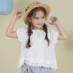 谜底童装20夏新款甜美可爱女童娃娃衫裙A型宽松短袖衬衫202KC0744