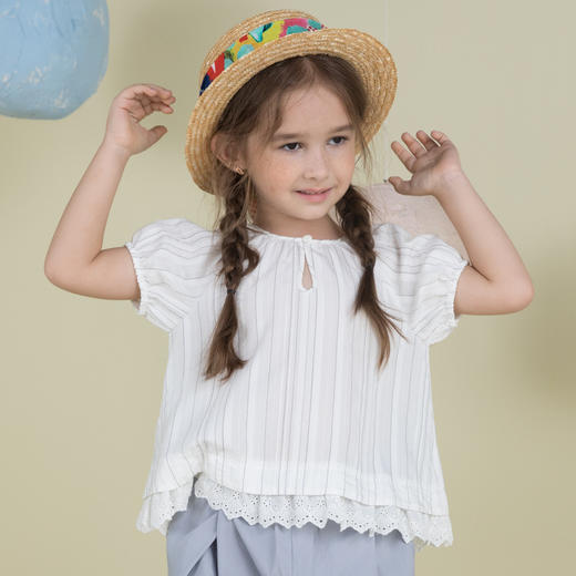 谜底童装20夏新款甜美可爱女童娃娃衫裙A型宽松短袖衬衫202KC0744 商品图0