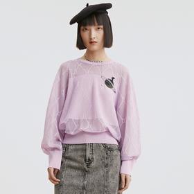 谜底长袖针织衫2021秋季新款菱形格织花圆领套头衫女213MZ2017