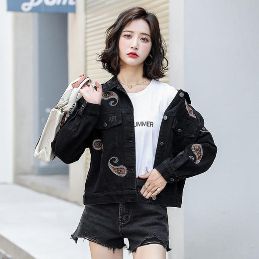 HRFS-WX3629新款韩版时尚气质宽松百搭短款牛仔外套 商品图0