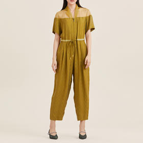 MIIDII/谜底连体裤女21夏新品通勤西装领抽强收腰休闲裤212MK0703