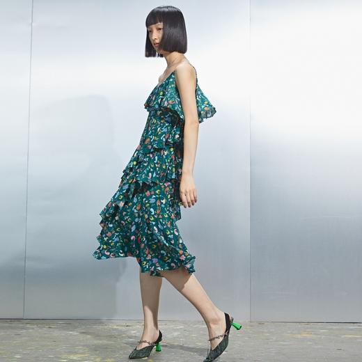 MIIDII/谜底真丝连衣裙21夏荷叶边小碎花桑蚕丝吊带裙212ML0984 商品图1