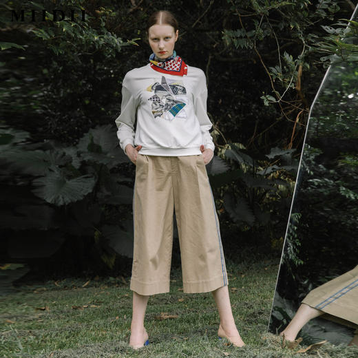 【商场同款】谜底20春新品复古运动八分阔腿裤休闲裤女201MK0062 眉眼之间 商品图2