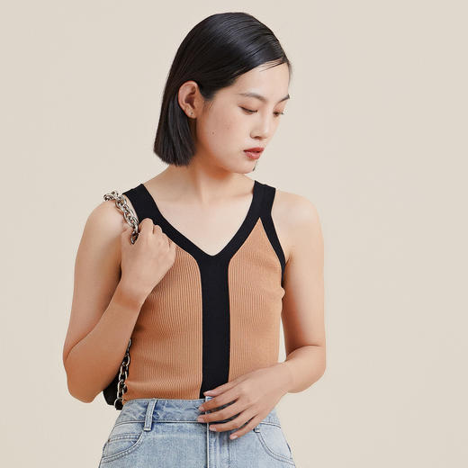 MIIDII/谜底21夏新品修身V领背心针织衫女单穿内搭打底212MZ1228 商品图1