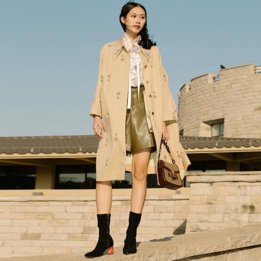 谜底2021秋季新款高订款钉钻印花宽松中长款风衣外套女213GE1697 商品图0