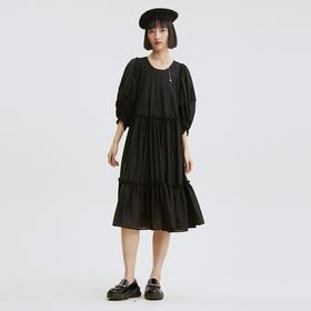 谜底2021秋季新款复古浪漫泡泡袖A型宽松天丝长袖连衣裙213ML1826