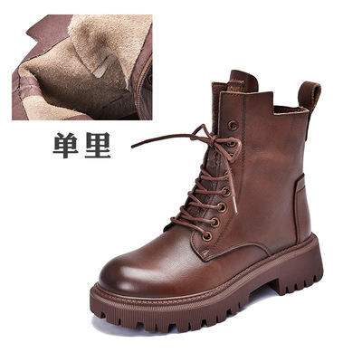 T- 6015 秋冬皮靴经典英伦风真皮侧拉链厚底短靴头层牛皮系带马丁靴 商品图4