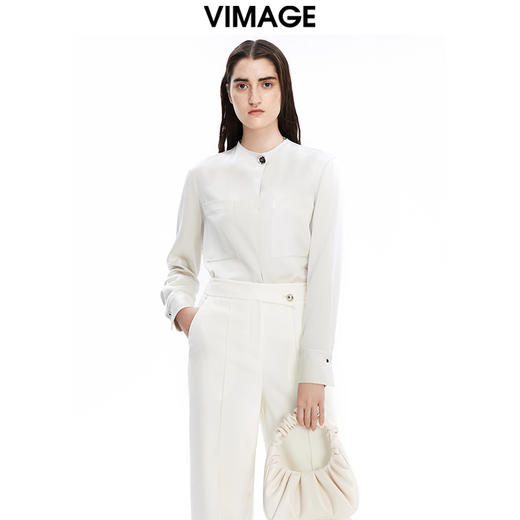 VIMAGE纬漫纪秋季新款纯色通勤百搭衬衣衬衫衬衣女士上衣V1609207 商品图4