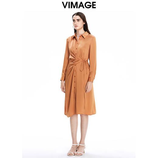 VIMAGE纬漫纪夏季新款系带束腰优雅纯色显瘦连衣裙V1607246 商品图1