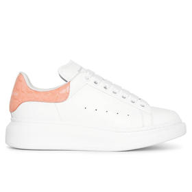 ALEXANDER MCQUEEN 亚历山大麦昆 女士粉尾牛皮革鳄鱼纹休闲运动鞋 白色 553770 WIAF8 9414