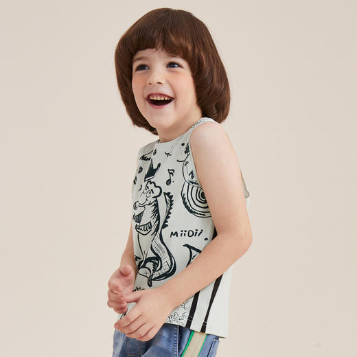 谜底童装21夏新款H型中款背心小鳄鱼主图印花图案背心212KN1441 商品图1