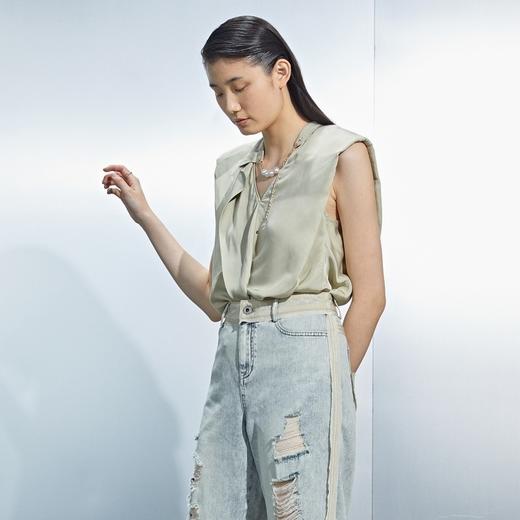 MIIDII/谜底无袖衬衫女21夏新款垫肩可拆卸珍珠链背心212MC0899 商品图1