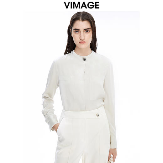 VIMAGE纬漫纪秋季新款纯色通勤百搭衬衣衬衫衬衣女士上衣V1609207 商品图5