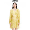 VIMAGE纬漫纪秋季新品V领简约时尚长袖高腰优雅连衣裙V1607209 商品缩略图2