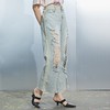MIIDII/谜底21夏新品个性拼接破洞洗水直筒牛仔裤女212MK0715 商品缩略图2