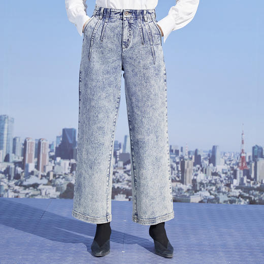 MIIDII/谜底新品摩登复古高腰直筒宽松阔腿牛仔裤女211MK0015 商品图0