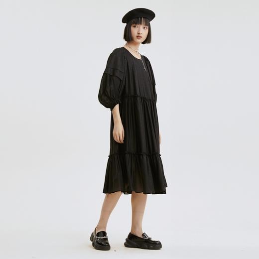 谜底2021秋季新款复古浪漫泡泡袖A型宽松天丝长袖连衣裙213ML1826 商品图2