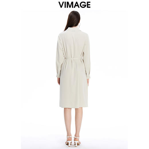 VIMAGE纬漫纪秋季新款系带束腰优雅纯色显瘦连衣裙V1607210 商品图4