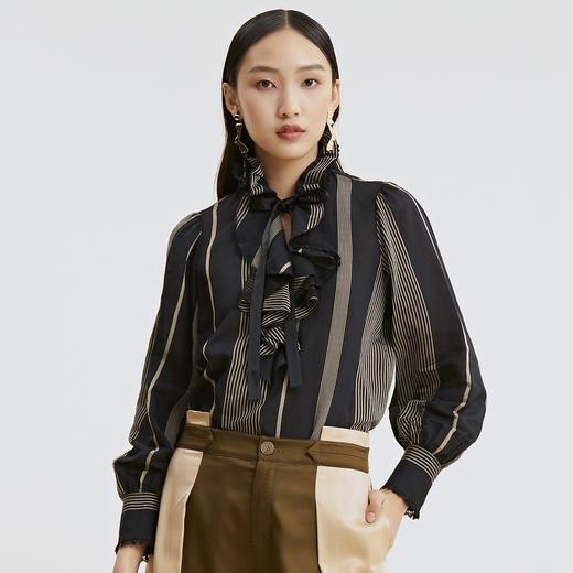 谜底衬衫2021秋季新款复古优雅宫廷荷叶领长袖上衣女213GS1773 商品图0