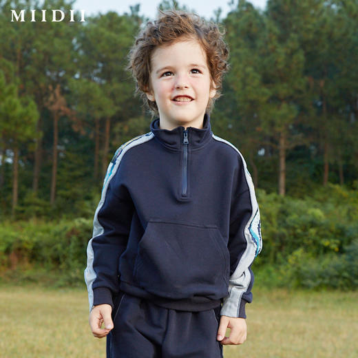 谜底童装春季2020新款男中大童拼接撞色袖袋鼠兜立领卫衣201KT0601 商品图0