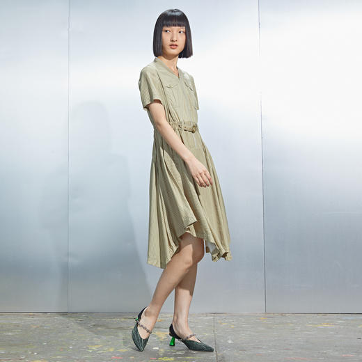 MIIDII/谜底连衣裙21夏新品复古棒球领收腰不规则下摆212ML0859 商品图1