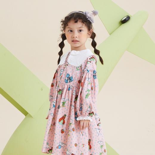 谜底童装21秋新款A型中长款连衣裙纯棉复古灯笼袖连衣裙213KL2279 商品图1