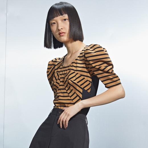 MIIDII/谜底针织T恤女21夏新品条纹泡泡袖修身短袖女212MT0910 商品图1