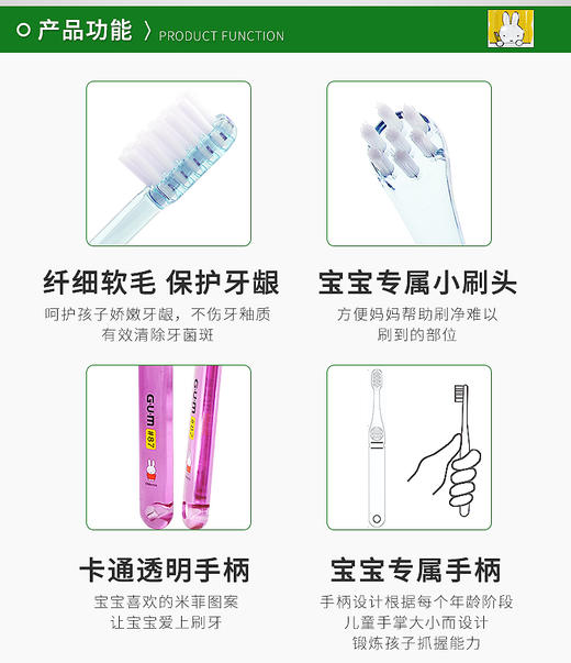 【页面喂养洗护系列】【满满心选推荐】包邮！日本进口GUM米菲系列儿童专用牙刷#66#76#87 商品图2