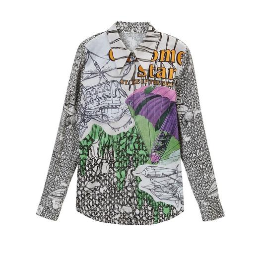 谜底纯棉衬衫2021秋季新款合体法式尖领长袖花上衣女213MC1786 商品图4