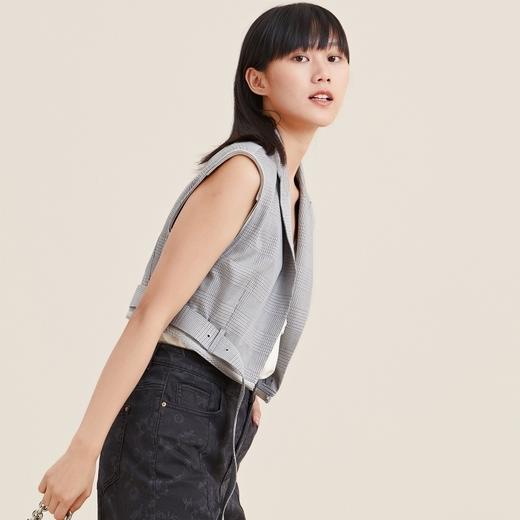 MIIDII/谜底21夏新品个性帅西装领修身短款马甲外套女212MM0776 商品图1