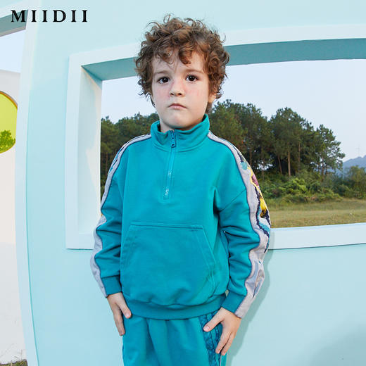 谜底童装春季2020新款男中大童拼接撞色袖袋鼠兜立领卫衣201KT0601 商品图1