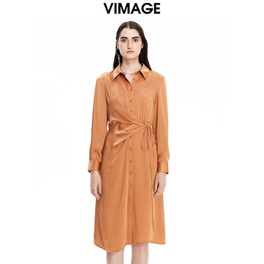 VIMAGE纬漫纪夏季新款系带束腰优雅纯色显瘦连衣裙V1607246 商品图0