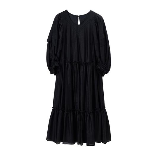 谜底2021秋季新款复古浪漫泡泡袖A型宽松天丝长袖连衣裙213ML1826 商品图4