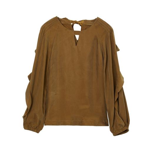 谜底2021秋季新款甜美优雅荷叶袖宽松长袖铜氨丝上衣女213MS1661 商品图4