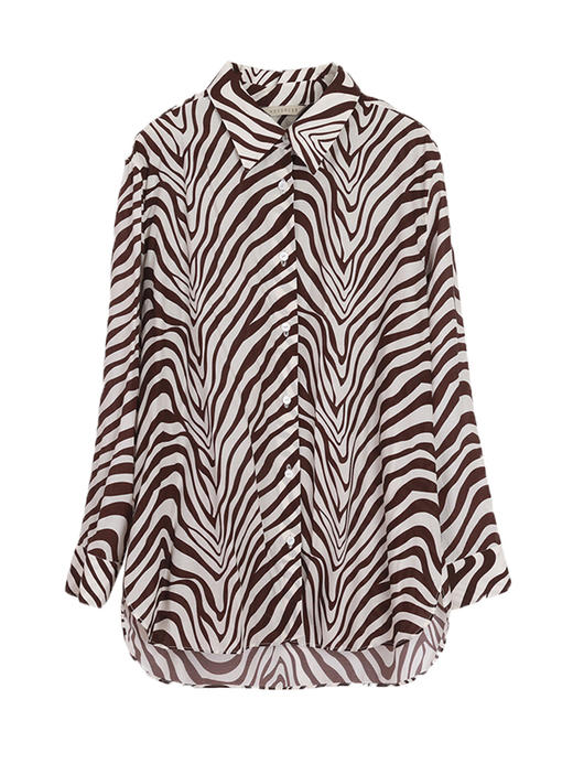 HeyDress斑马纹衬衫女春长袖法式小众设计别致上衣复古印花宽松条纹衬衣 商品图4