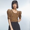 MIIDII/谜底针织T恤女21夏新品条纹泡泡袖修身短袖女212MT0910 商品缩略图0