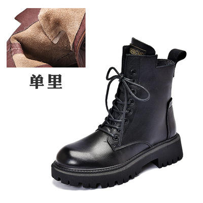 T- 6015 秋冬皮靴经典英伦风真皮侧拉链厚底短靴头层牛皮系带马丁靴 商品图7