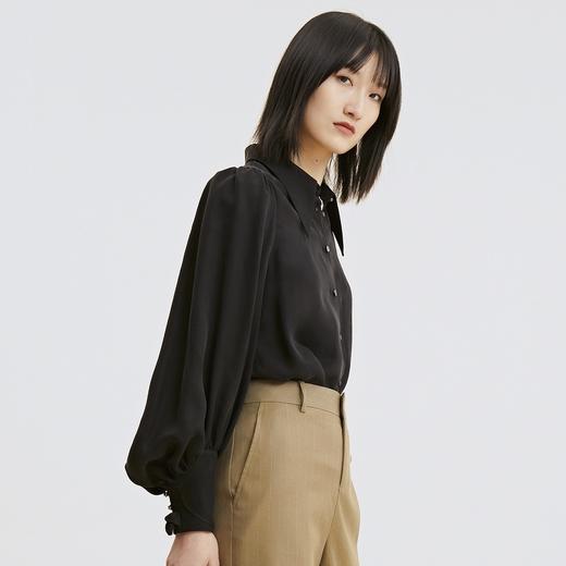 谜底2021秋季新款高端系列铜氨丝法式尖领长袖衬衫女213GC1682 商品图1