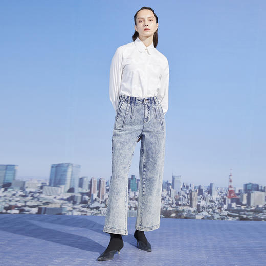 MIIDII/谜底新品摩登复古高腰直筒宽松阔腿牛仔裤女211MK0015 商品图3