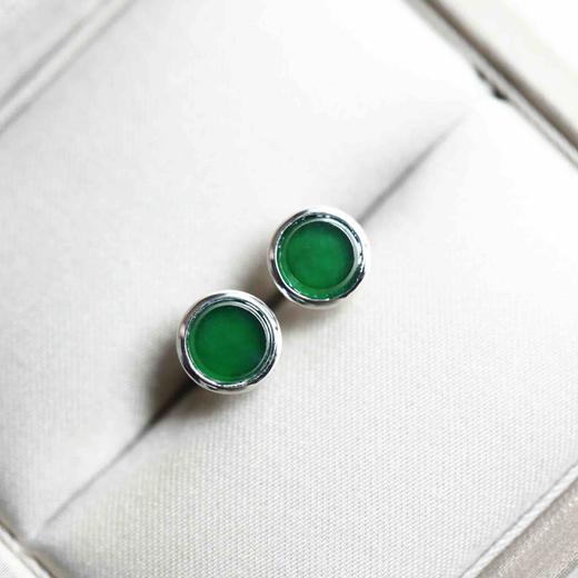 高冰种湖水绿翡翠圆盘耳钉18k白金镶嵌 商品图4