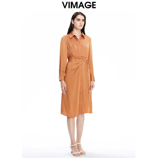 VIMAGE纬漫纪夏季新款系带束腰优雅纯色显瘦连衣裙V1607246 商品图2