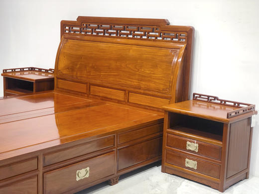 红桥红  家具严选  缅甸花梨（大果紫檀）【150 曲尺弯背素面 高低床 三件套】 商品图5