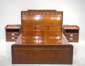 红桥红  家具严选  缅甸花梨（大果紫檀）【150 曲尺弯背素面 高低床 三件套】