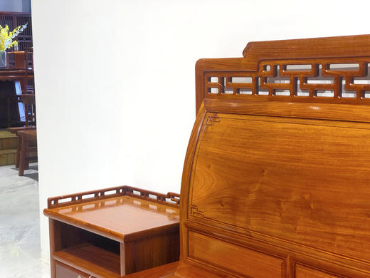 红桥红  家具严选  缅甸花梨（大果紫檀）【150 曲尺弯背素面 高低床 三件套】 商品图4