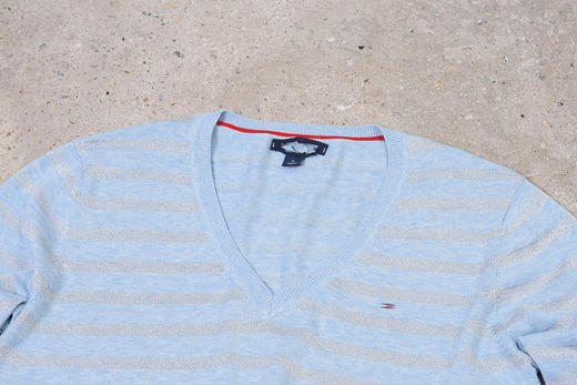 薄款 横纹棉质 胸前刺绣 大V领毛衣/针织衫 T-1071 商品图2