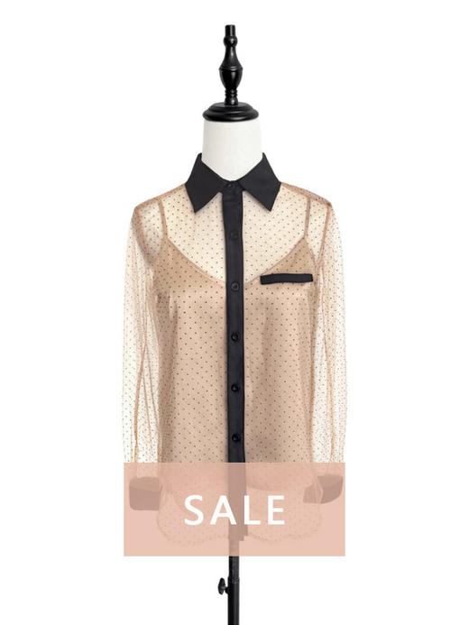 TYNVIE 翻领长袖衬衫 - 摩卡色透视波点 商品图0