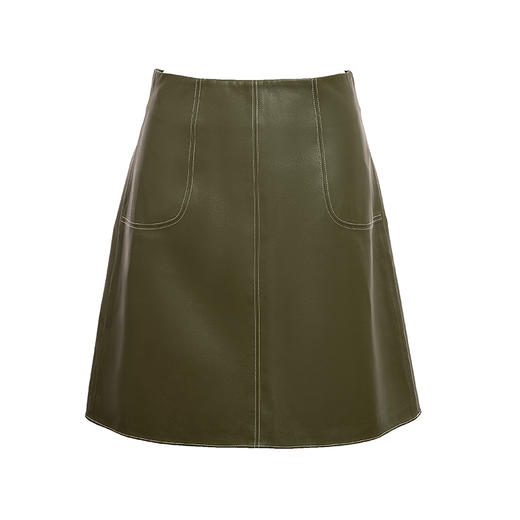 【月下尤加利】橄榄绿仿小羊皮高腰半裙/000108 商品图4