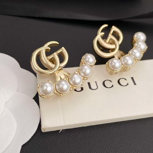 价值3500 G家扇形珍珠耳环 ab款 一款多用 金属质感很棒 双G立体感强 珍珠色泽饱满 太高级！预售 商品图1