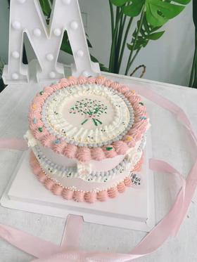 【生日蛋糕】复古风小花手绘款