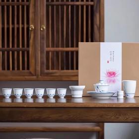 【彼岸花开盖碗套组】【清莲/子母线】手绘茶具套装 现代简约12头陶瓷干泡茶具盖碗组